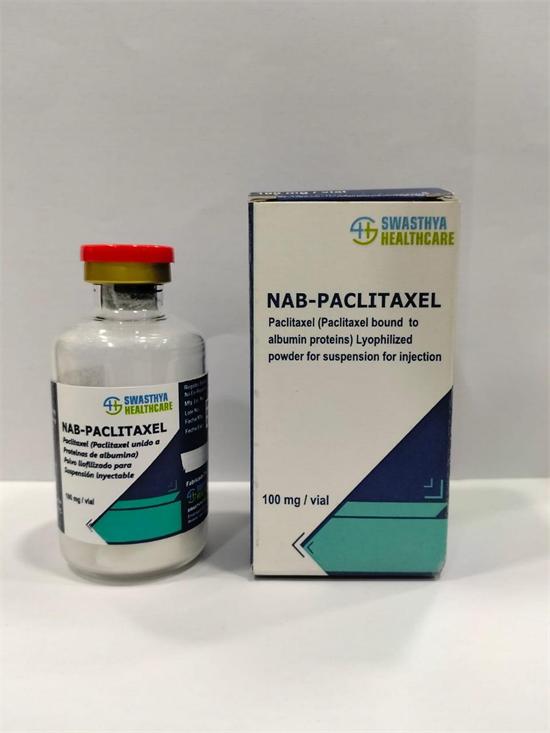Nab-paclitaxel 100mg vial showing protein-bound paclitaxel formulation label